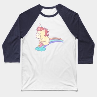 Chubby Unicorn - Sliding down the rainbow Baseball T-Shirt